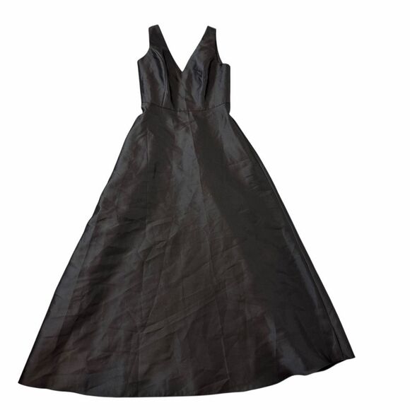 Alfred Sung Black Gown V-Neck Satin Twill A-Line Formal Maxi Dress Sleeveless 12 - Picture 7 of 13